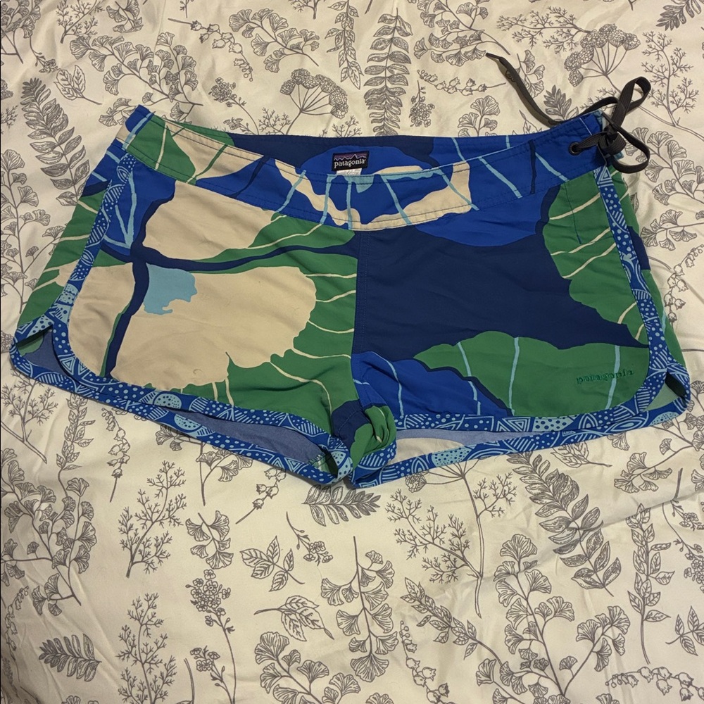 Patagonia Blue Green Cream Floral Swim Trunks